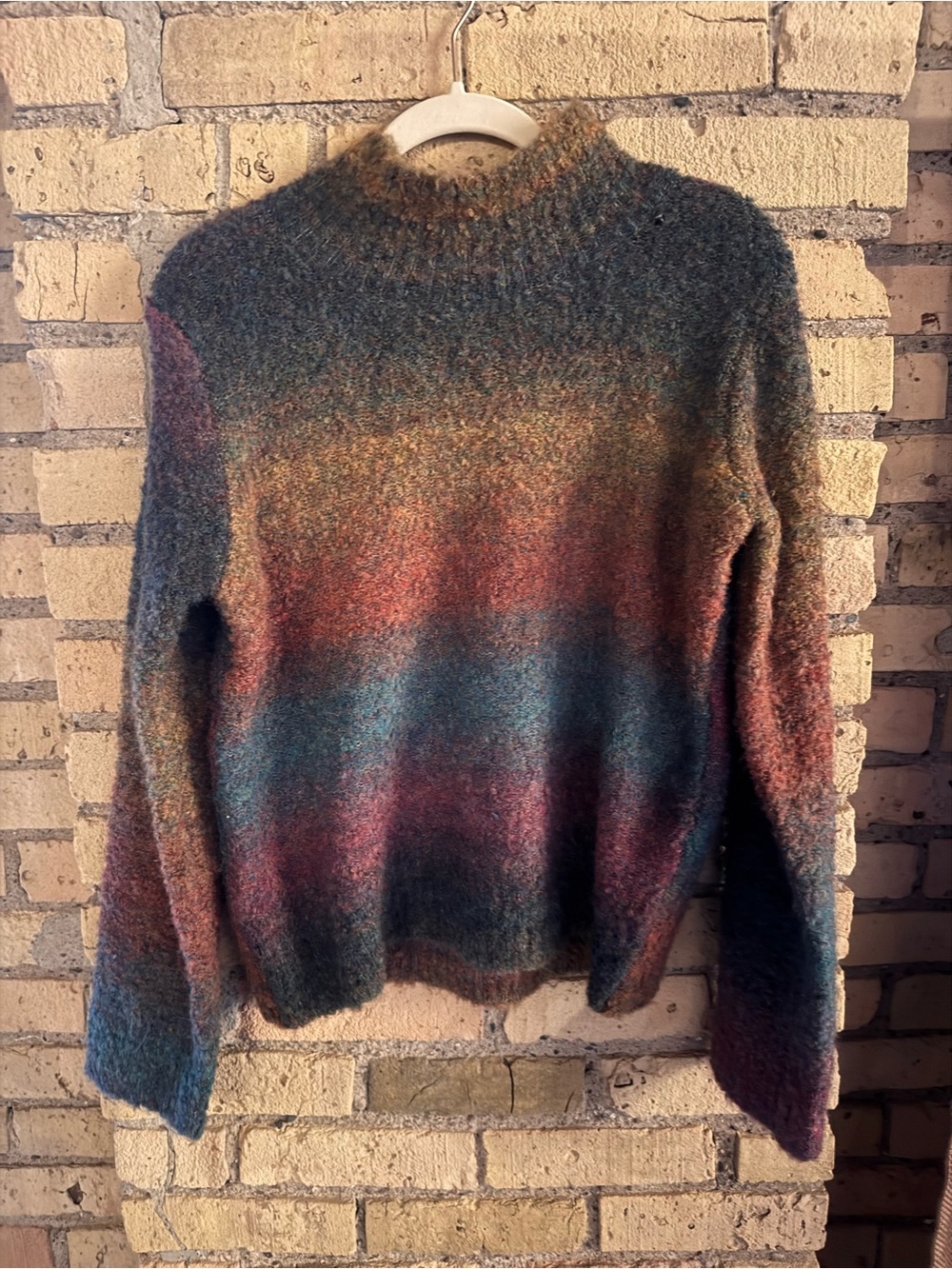 Women's Multi-Tone Fuzzy Crewneck Sweater